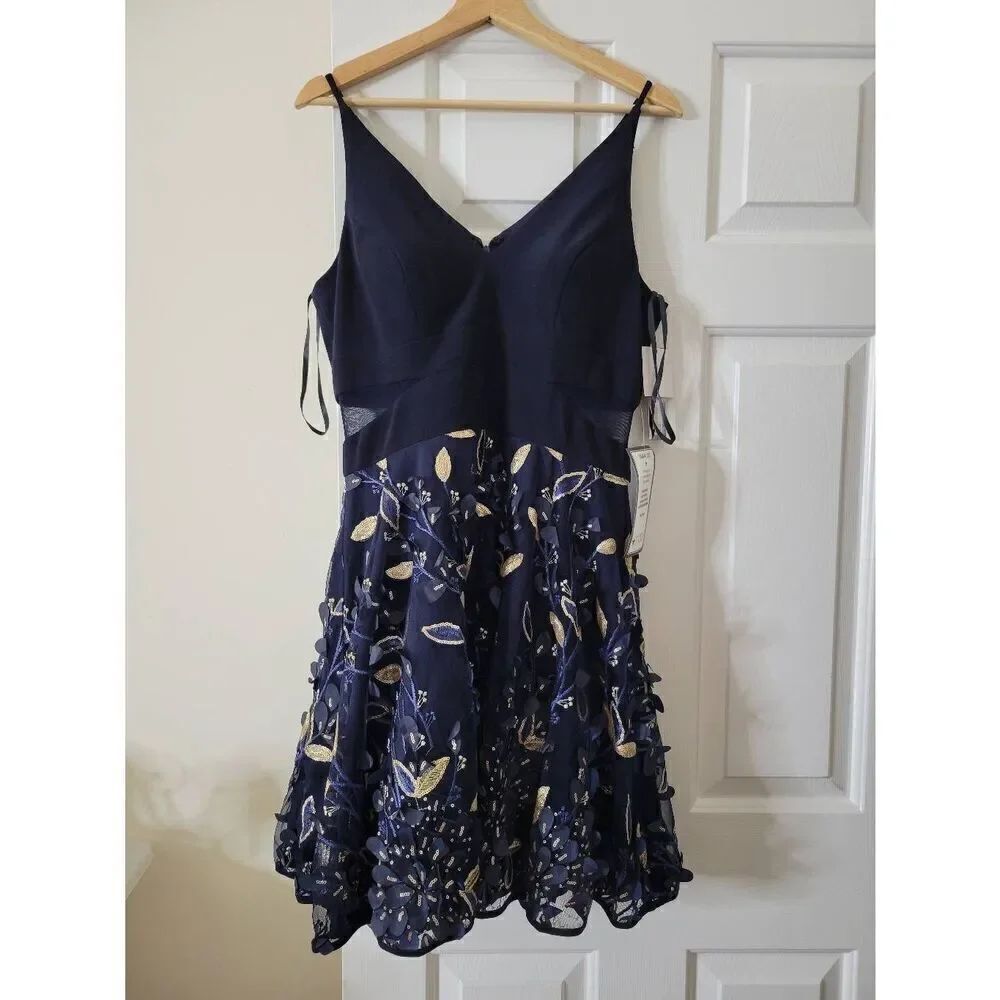 XSCAPE Floral Mini Dress 12 Navy NWT $239